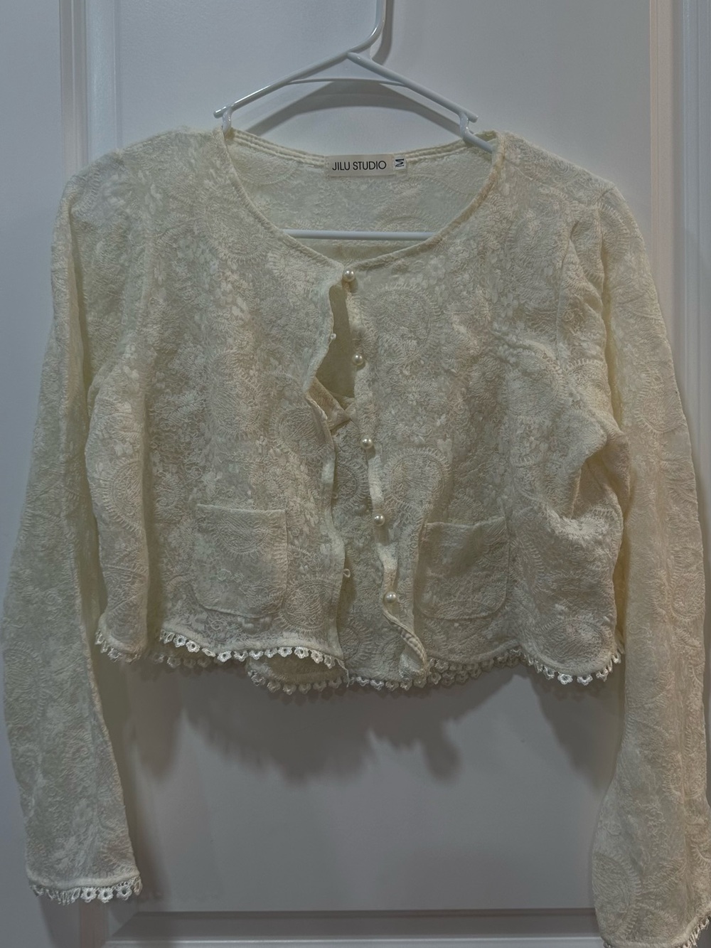 Jilu Studio Cream Lace Cropped Cardigan and cami top